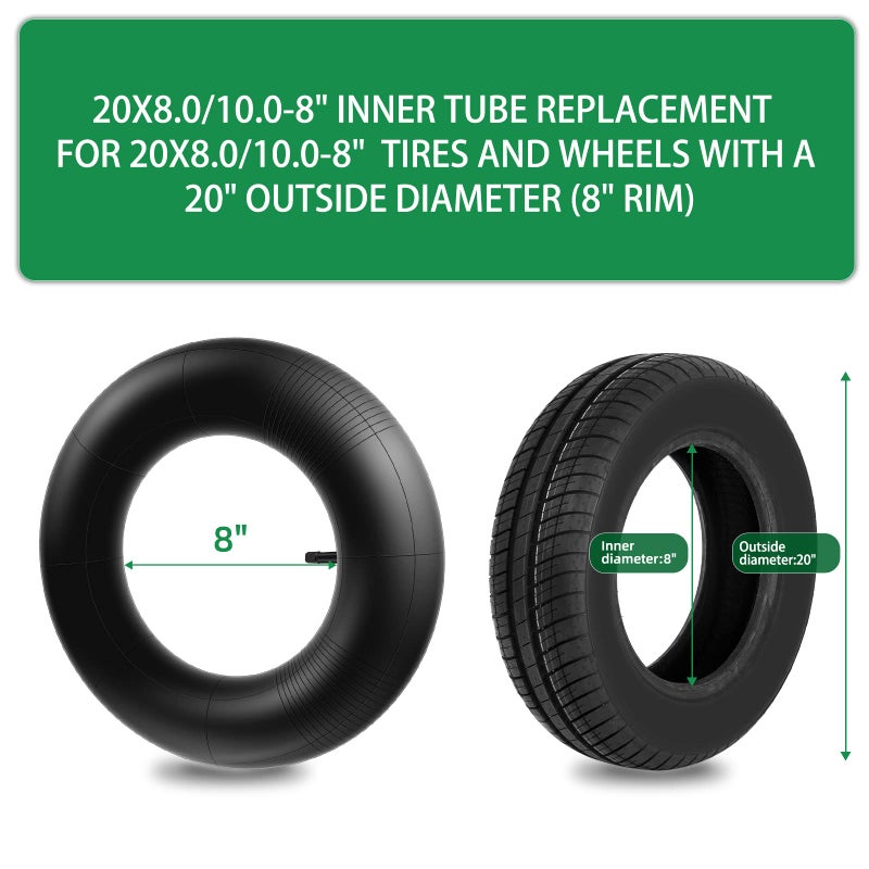 LAXEEM 2Pack 20x8.00-8, 20x10-8 Replacement Inner Tube with TR13 Straight Valve Stem for Golf Cart Mower Tractor Garden Trailer and More - Image 3